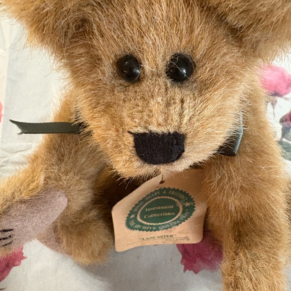 Boyds Bears Tan Plush Teddy with Green Ribbon